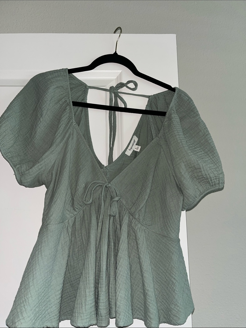 Francesca's Sage Green Textured Tie-Front Top